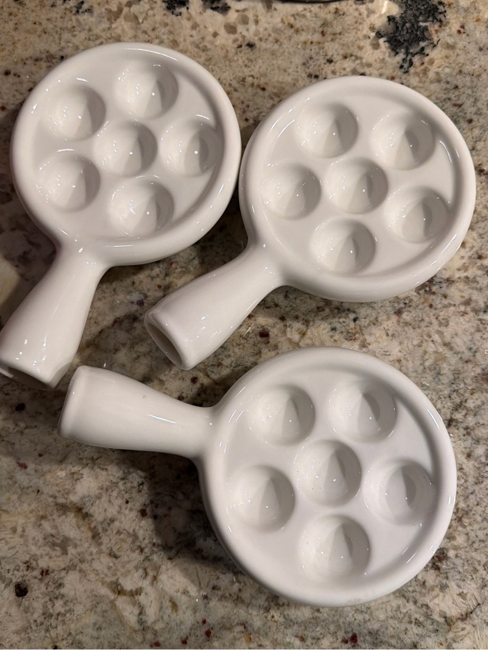 White Ceramic 6-Slot Escargot / Appetizer Dishes - Set of 3